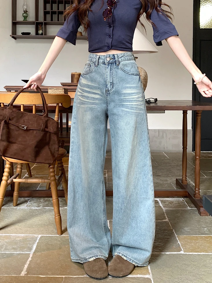 Retro Washed Loose Blue Jeans Women's Spring Season High Waist Casual Style Long Pants Wide Leg Jeans Versatile Casual Wear
Retro Washed Loose Blue Jeans Women's Spring Season High Waist Casual Style Long Pants Wide Leg Jeans Versatile Casual Wear