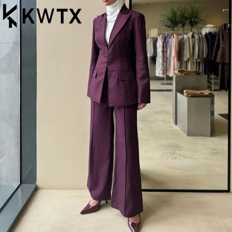 KWTX 2025 Spring Summer Women’s Notched Lapel Blazer & High Waist Wide Leg Pants Set, Hidden Button Two Piece Suit Outfit
KWTX 2025 Spring Summer Women’s Notched Lapel Blazer & High Waist Wide Leg Pants Set, Hidden Button Two Piece Suit Outfit