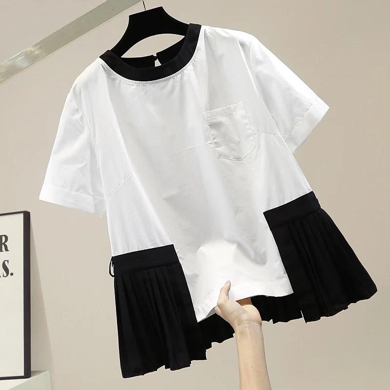 Faionable Chiffon Pleated Hem Color Blo Irregular Overhead irt with ket Loose Casual Top Korean Sle round Ne o...
Faionable Chiffon Pleated Hem Color Blo Irregular Overhead irt with ket Loose Casual Top Korean Sle round Ne o...