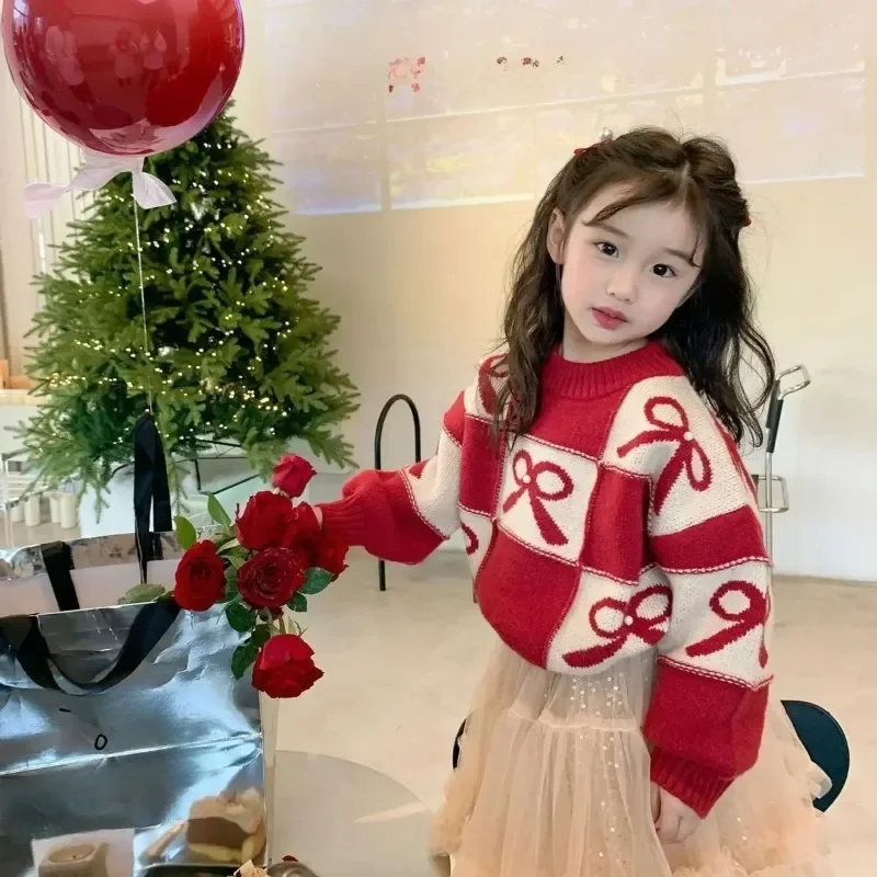 2024 Girls Sweater Thick Loose Childrens Autumn Winter Fashion Knitted Sweater with Bow Top for Girls Red Sweater
2024 Girls Sweater Thick Loose Childrens Autumn Winter Fashion Knitted Sweater with Bow Top for Girls Red Sweater