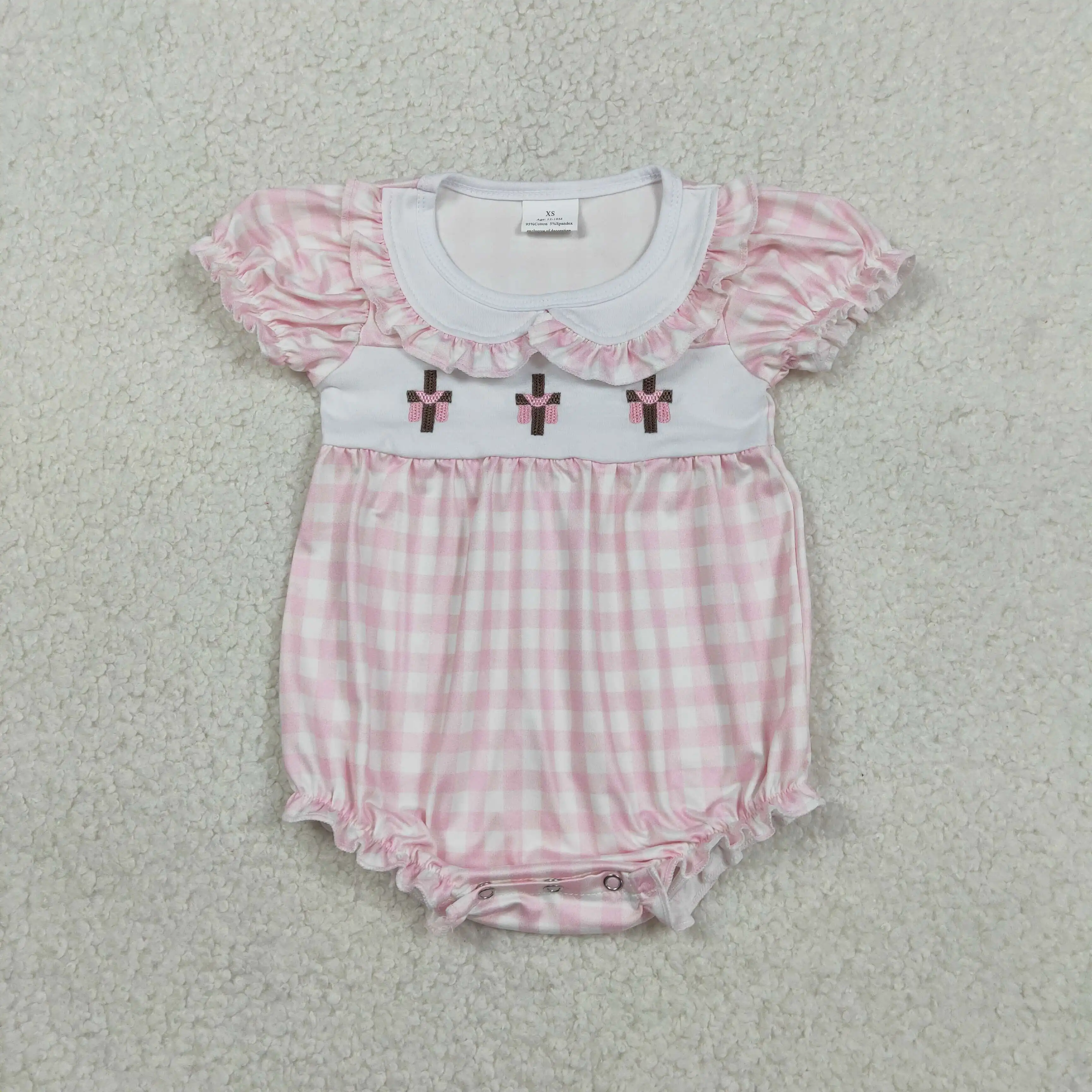 SR3756 Easter baby girl romper embroidered cross pink plaid lace Peter Pan collar short-sleeved rompers
SR3756 Easter baby girl romper embroidered cross pink plaid lace Peter Pan collar short-sleeved rompers