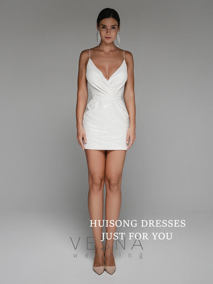 HUISONG Customized Short Glitter Wedding Dresses Sleeveless Spaghetti Straps Mini Bridals Gowns Beach Wedding Party Dress
HUISONG Customized Short Glitter Wedding Dresses Sleeveless Spaghetti Straps Mini Bridals Gowns Beach Wedding Party Dress