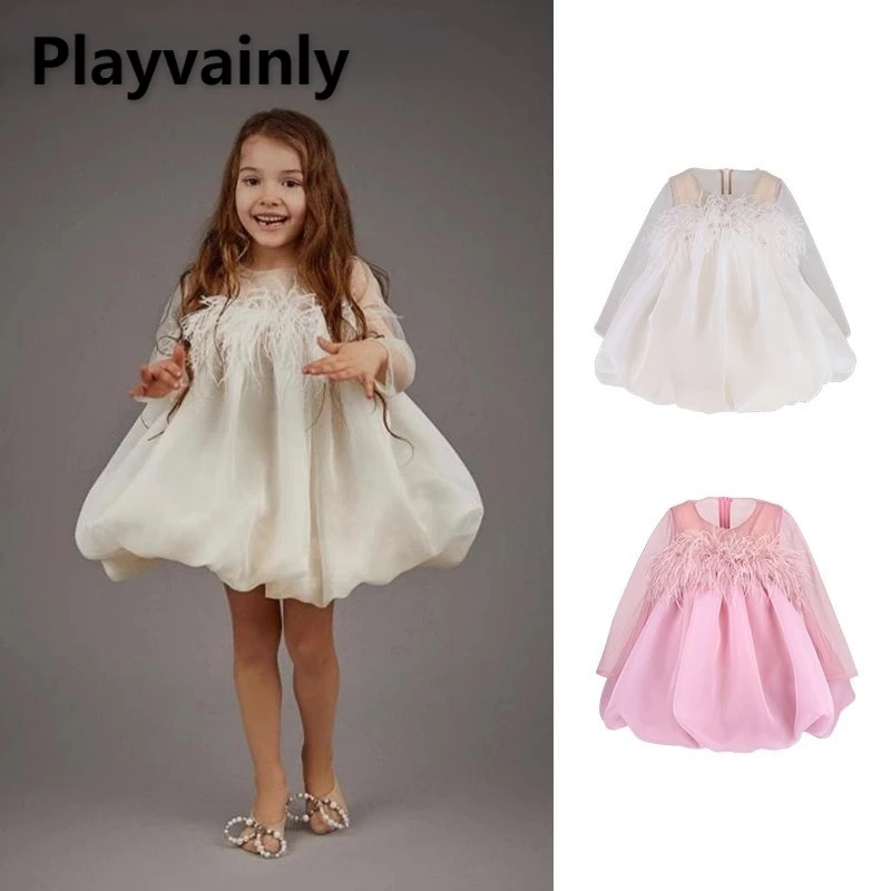 New Spring Summer Kids Girl Dress Long Sleeved Feather Wedding Flower Girl Banquet Birthday Solid Color Princess Dresses H1010
New Spring Summer Kids Girl Dress Long Sleeved Feather Wedding Flower Girl Banquet Birthday Solid Color Princess Dresses H1010