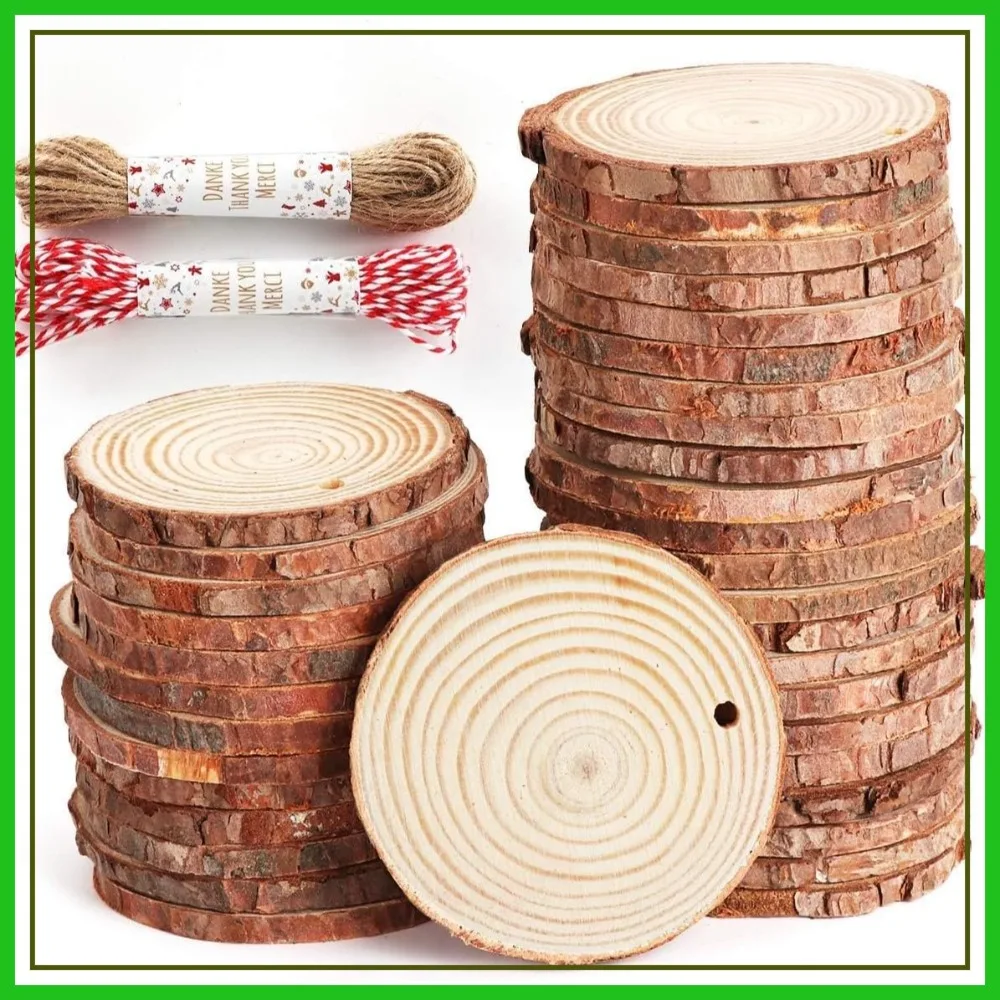 50Pcs Wood Slices for Crafts, 2.4"-2.8" Unfinished Wood Circles with Pre-drilled Hole and String, DIY Home Decor, Painting, Coasters, Party Wedding Decor
50Pcs Wood Slices for Crafts, 2.4"-2.8" Unfinished Wood Circles with Pre-drilled Hole and String, DIY Home Decor, Painting, Coasters, Party Wedding Decor