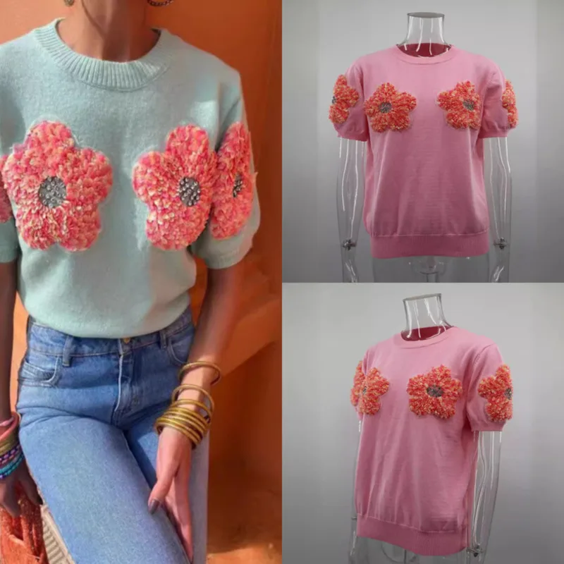 Pink Flower Sweater Women 2024 Spring Flower Short Sleeved Knitted Needle Fashion Commuting O-Neck Shirt Sweater Top Pullover
Pink Flower Sweater Women 2024 Spring Flower Short Sleeved Knitted Needle Fashion Commuting O-Neck Shirt Sweater Top Pullover