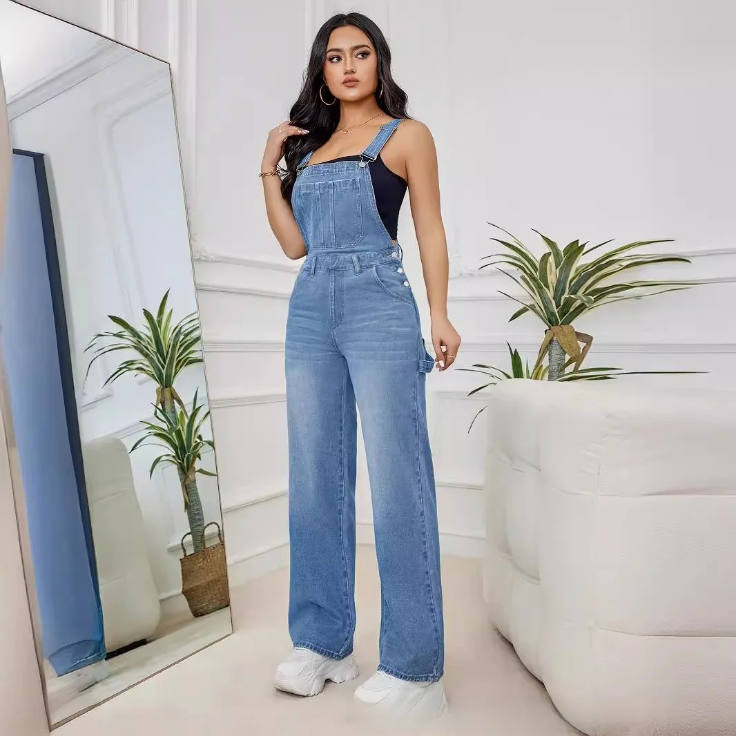 Women's Denim Overalls Waed Jeans l Waist Long Trousers Button Closure Durable Denim Fabric Spring Autumn Winter Use
Women's Denim Overalls Waed Jeans l Waist Long Trousers Button Closure Durable Denim Fabric Spring Autumn Winter Use