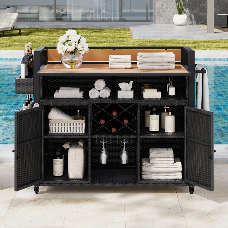 K&K 52.8" Wicker Outdoor Grill Cart with Extended Plastic Wood Top, Rolling Kitchen Island on Wheels, Storage Cabinet, Patio Backyard Garden Poolside Use, Double Handle Design, Black Brown
K&K 52.8" Wicker Outdoor Grill Cart with Extended Plastic Wood Top, Rolling Kitchen Island on Wheels, Storage Cabinet, Patio Backyard Garden Poolside Use, Double Handle Design, Black Brown