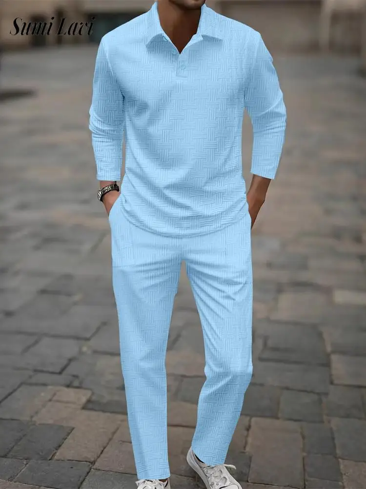 Fashion Textured Two Pieces Suits Men's Spring Autumn Casual Long Sleeve Polo Shirt And Pants Mens Sets Vintage Jacquard Outfits
Fashion Textured Two Pieces Suits Men's Spring Autumn Casual Long Sleeve Polo Shirt And Pants Mens Sets Vintage Jacquard Outfits