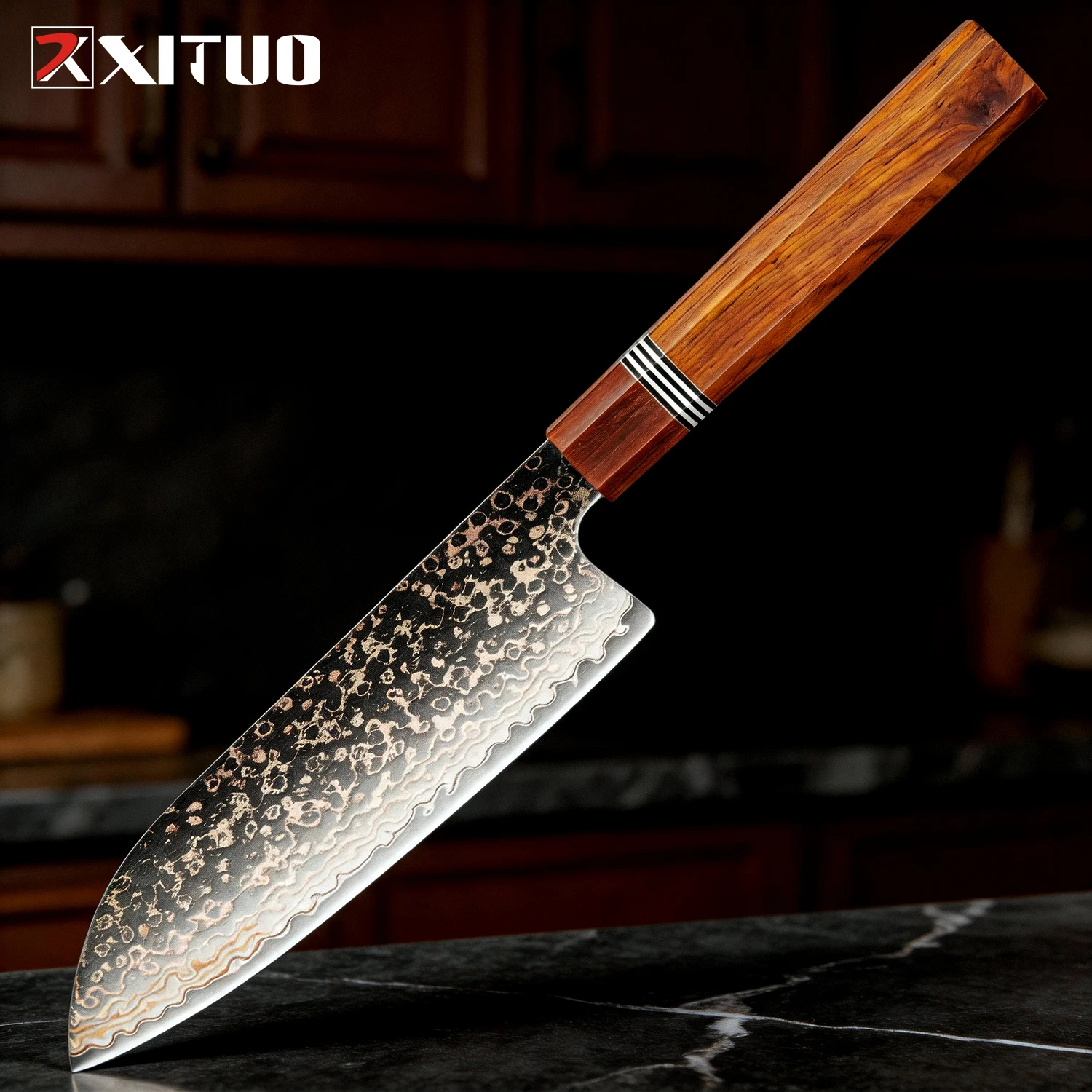 XITUO 7" Japanese Santoku Knife, 33 Layers Copper Damascus Steel Hand Forged, Ultra Sharp Pro Kitchen Utility Carving Chef Knife
XITUO 7" Japanese Santoku Knife, 33 Layers Copper Damascus Steel Hand Forged, Ultra Sharp Pro Kitchen Utility Carving Chef Knife
