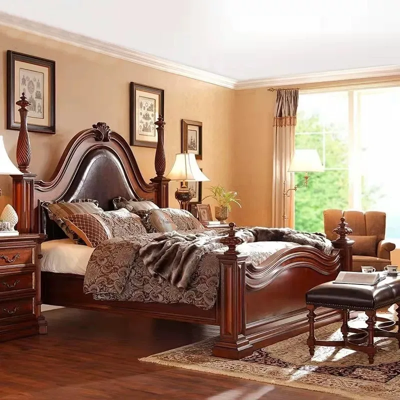 Solid Wood French Oak Vintage American Style Bed with Genuine Leather Upholstery for Master Bedroom 180 cm Luxury Double Bed
Solid Wood French Oak Vintage American Style Bed with Genuine Leather Upholstery for Master Bedroom 180 cm Luxury Double Bed