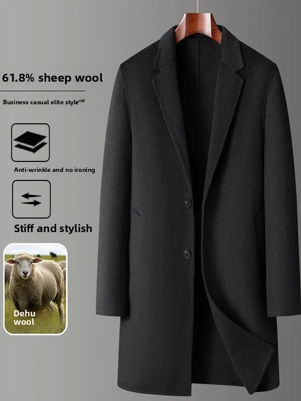 Thiened Double-Sided Woolen Men's Coat Busin Casual Sle Mid-Length Pure Color Outerwear for Autumn And Winter
Thiened Double-Sided Woolen Men's Coat Busin Casual Sle Mid-Length Pure Color Outerwear for Autumn And Winter