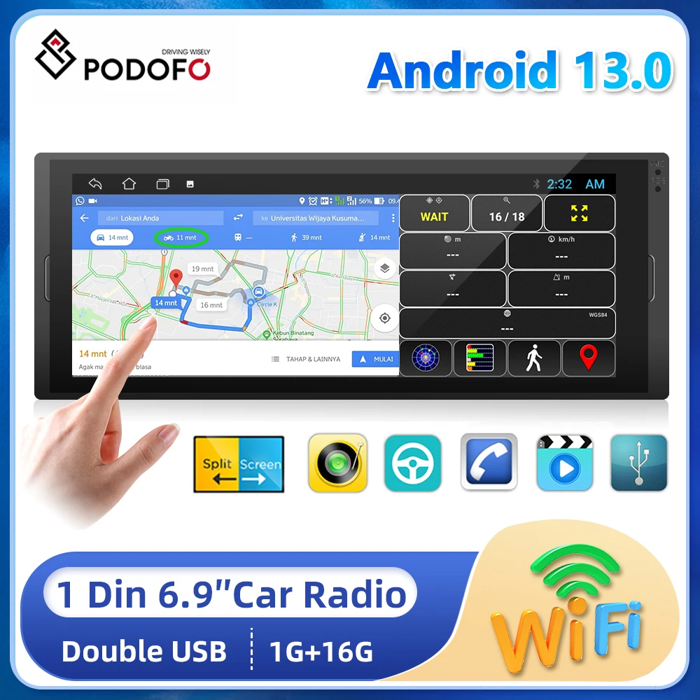 Podofo Car Radio 1din 6.9″ 1+16G Android 12 Multimedia Player GPS Navigation WIFI Bluetooth Stereo Player For Universal Toyota
Podofo Car Radio 1din 6.9″ 1+16G Android 12 Multimedia Player GPS Navigation WIFI Bluetooth Stereo Player For Universal Toyota