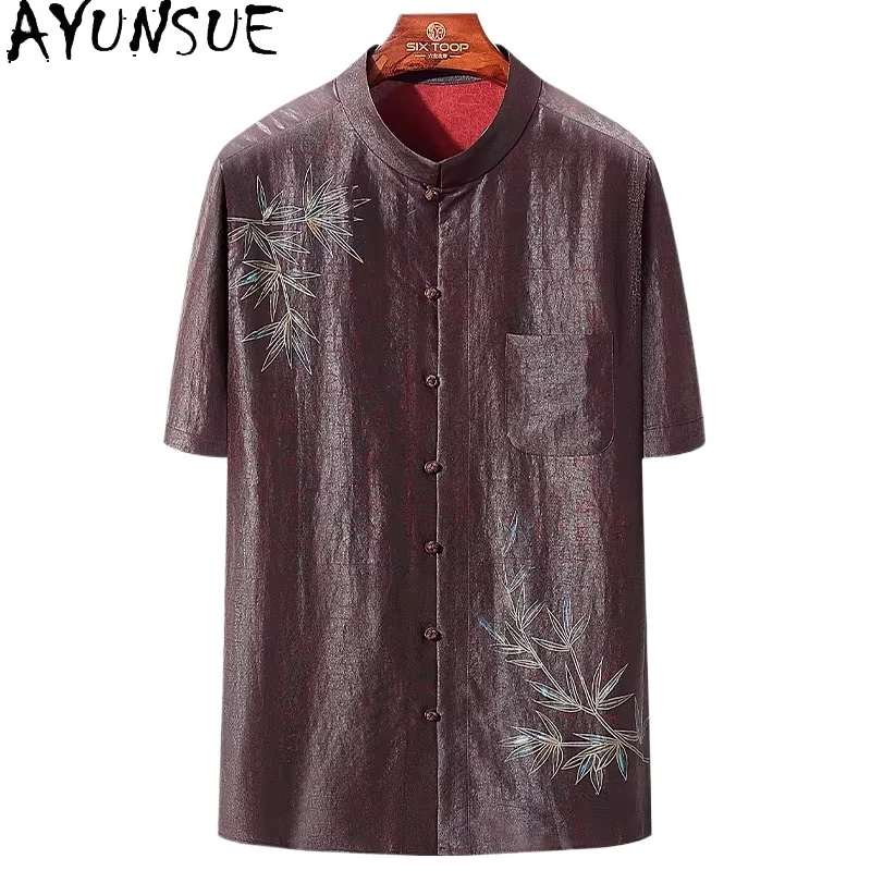 AYUNSUE High-end 100% Natural Mulberry Silk Shirts for Man High Quality Watered Gauze Shirt Hand-drawn Short Sleeve Shirts Tops
AYUNSUE High-end 100% Natural Mulberry Silk Shirts for Man High Quality Watered Gauze Shirt Hand-drawn Short Sleeve Shirts Tops