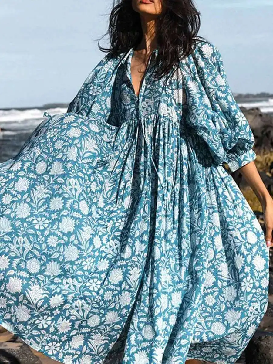 Women Plus Size Boho Floral Print Lantern Sleeve Long Loose Vacation Dress For Summer
Women Plus Size Boho Floral Print Lantern Sleeve Long Loose Vacation Dress For Summer