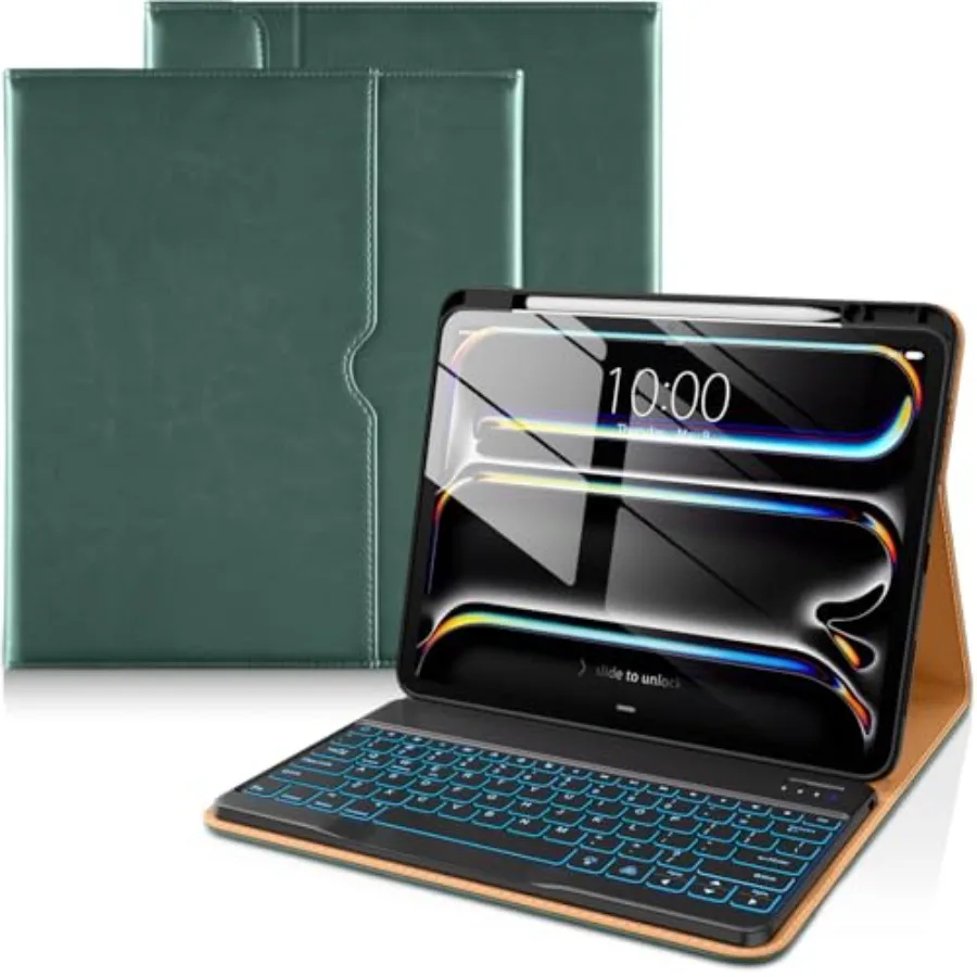 for iPad Pro 13 Inch Case with Keyboard M5/M4 2025/2024: Midnight Green premium leather folio cover featuring backlit wireless
for iPad Pro 13 Inch Case with Keyboard M5/M4 2025/2024: Midnight Green premium leather folio cover featuring backlit wireless