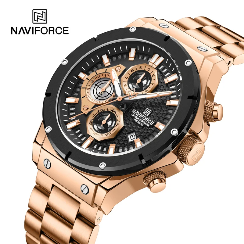 NAVIFORCE кварцевые часы для мужчин с ремешком из нержавеющей стали, спортивные водонепроницаемые наручные часы с автоматической датой, светящийся хронограф, мужские часы
NAVIFORCE кварцевые часы для мужчин с ремешком из нержавеющей стали, спортивные водонепроницаемые наручные часы с автоматической датой, светящийся хронограф, мужские часы