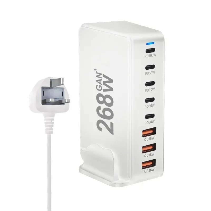 268W Desktop GaN Charger 8-port USB Type C PD Fast 3.0 USB Type C Fast Mobile USB
268W Desktop GaN Charger 8-port USB Type C PD Fast 3.0 USB Type C Fast Mobile USB