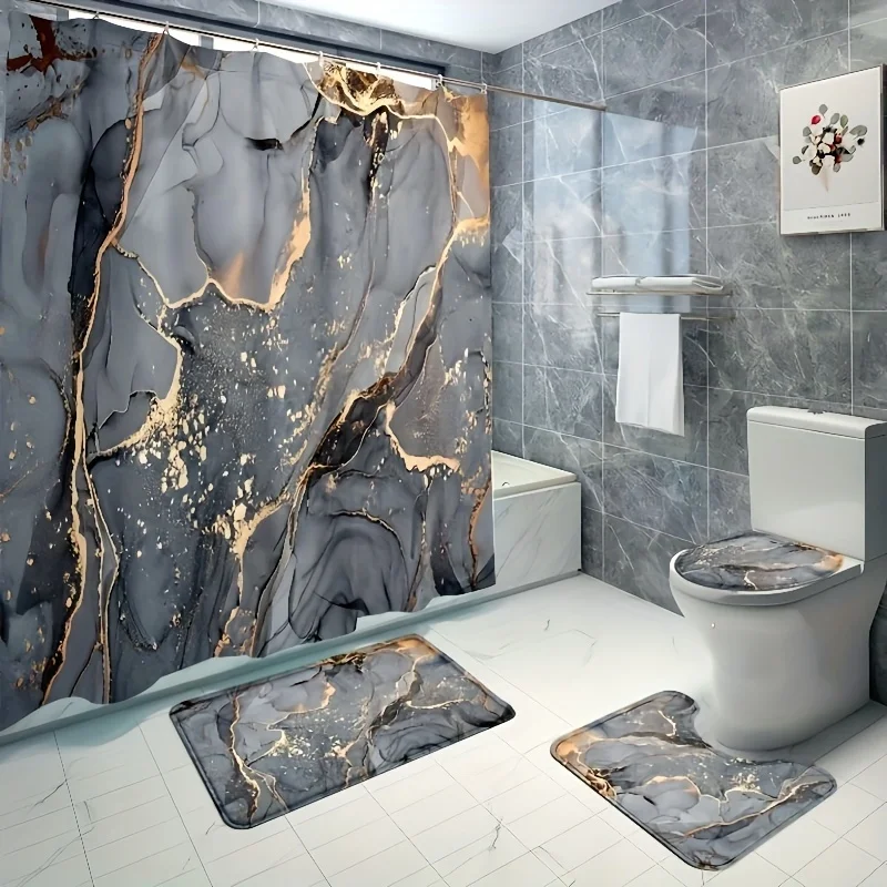 4-Piece Marble Pattern Bathroom Set - Water-Repellent Shower Curtain, Non-Slip Bath Mat, U-Shaped Toilet Mat, Toilet Lid Cover,
4-Piece Marble Pattern Bathroom Set - Water-Repellent Shower Curtain, Non-Slip Bath Mat, U-Shaped Toilet Mat, Toilet Lid Cover,