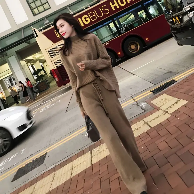 Women Knitted Suit Soft Turtleneck Long Sleeve Sweater Wide Leg Pants Commuter 2 Pieces Sets Autumn Winter Dailywear R148
Women Knitted Suit Soft Turtleneck Long Sleeve Sweater Wide Leg Pants Commuter 2 Pieces Sets Autumn Winter Dailywear R148