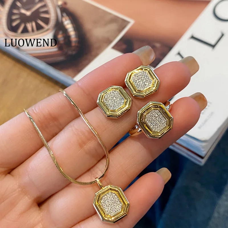 LUOWEND 18K Yellow Gold Necklace Lady Style Real Natural Diamond Pendant Necklace&Ring&Earrings High Women's Party Jewelry Set
LUOWEND 18K Yellow Gold Necklace Lady Style Real Natural Diamond Pendant Necklace&Ring&Earrings High Women's Party Jewelry Set