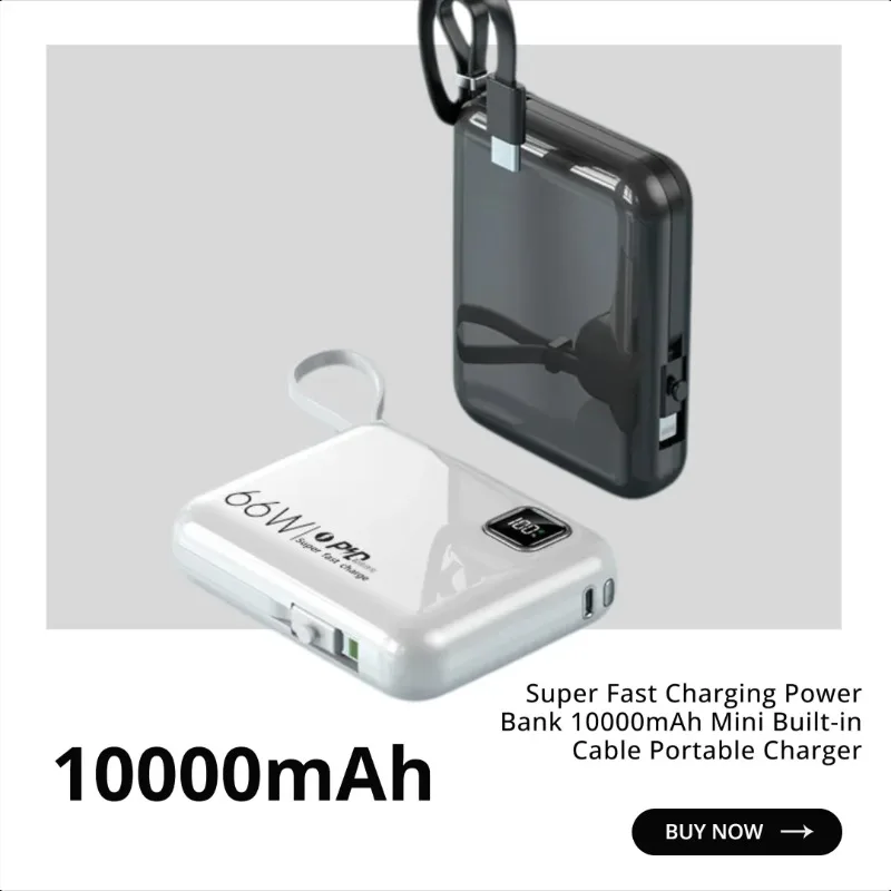 Super Fast Charging Power Bank 10000mAh Mini Built-in Cable Portable Charger
Super Fast Charging Power Bank 10000mAh Mini Built-in Cable Portable Charger