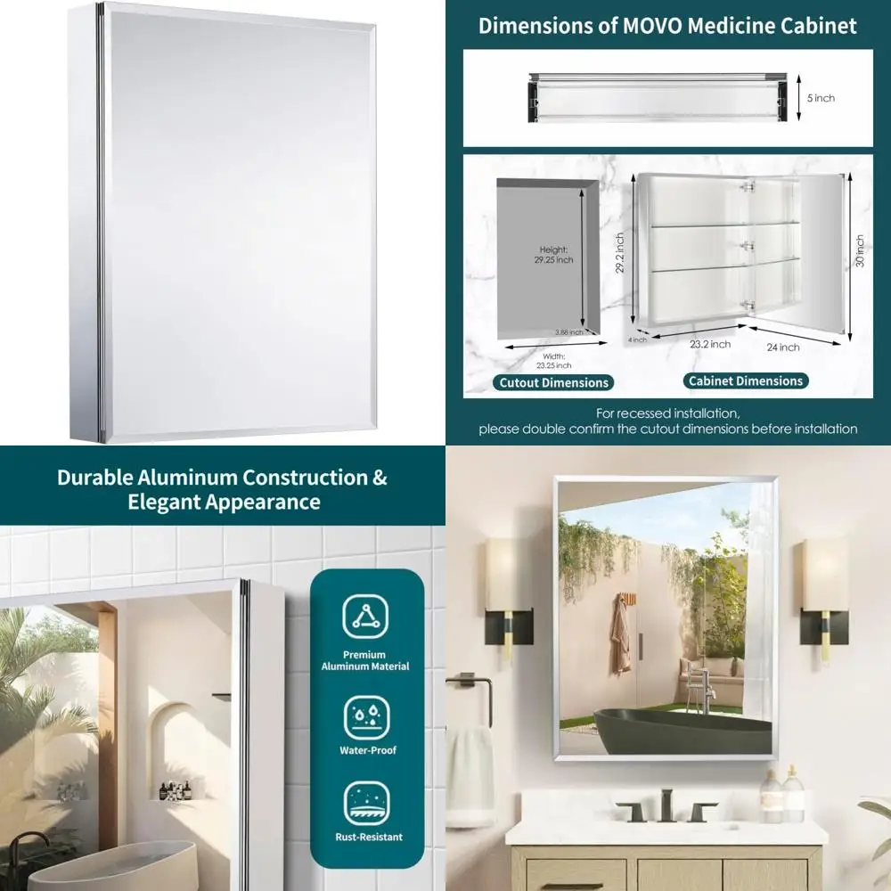 Aluminum 24x30 Inch Mirrored Medicine Cabinet with Single Door for Bathroom Storage
Aluminum 24x30 Inch Mirrored Medicine Cabinet with Single Door for Bathroom Storage