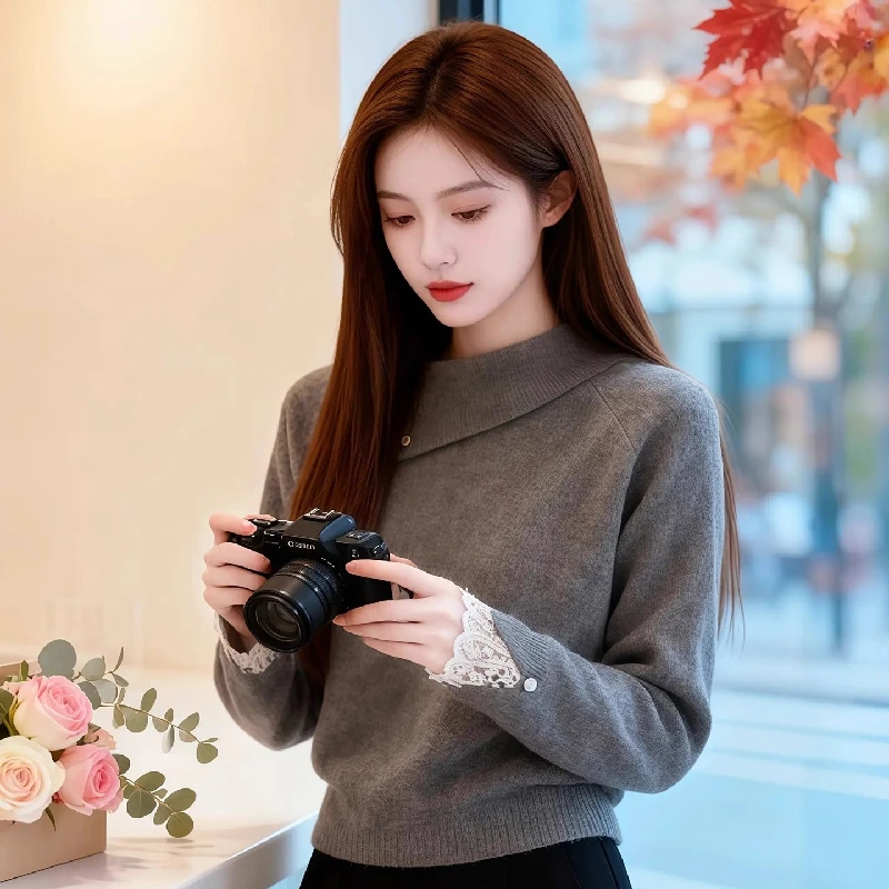 Daliang Tangshan Slim Fit Knitted Sweater Lace Sleeve Turn-down Collar No Pilling High-end Women's Fashion Inner Wear
Daliang Tangshan Slim Fit Knitted Sweater Lace Sleeve Turn-down Collar No Pilling High-end Women's Fashion Inner Wear