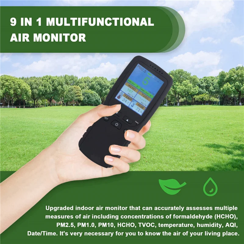 N93R 9 в 1 монитор качества воздуха в помещении и на открытом воздухе PM2.5, PM1.0, PM10, HCHO, детектор тестер, датчик температуры и влажности
N93R 9 в 1 монитор качества воздуха в помещении и на открытом воздухе PM2.5, PM1.0, PM10, HCHO, детектор тестер, датчик температуры и влажности