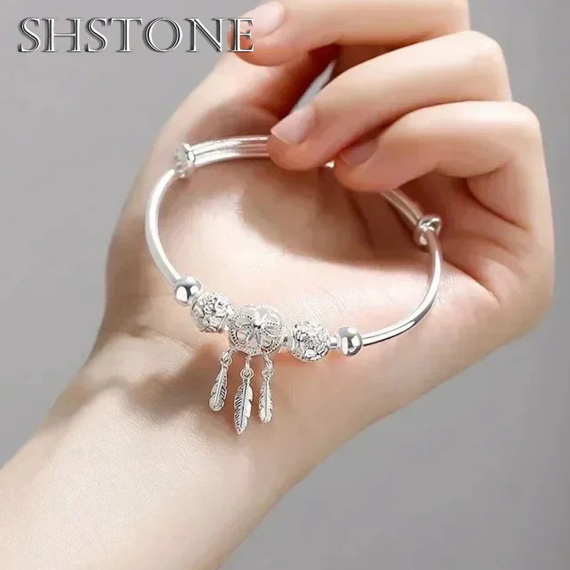 SHSTONE 925 Sterling Silver Bracelets for Women Tassel Feather Round Bead Charm Bracelet Luxury Wedding Accessories Jewelry Gift
SHSTONE 925 Sterling Silver Bracelets for Women Tassel Feather Round Bead Charm Bracelet Luxury Wedding Accessories Jewelry Gift