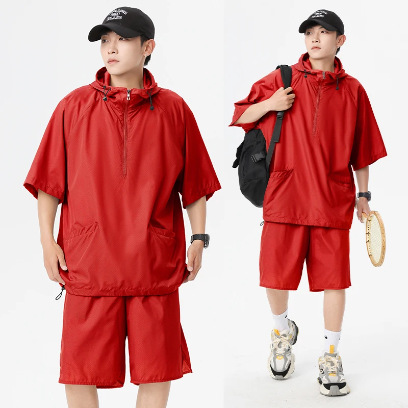 Men's Casual Sportswear Set Breathable Loose Fit Qui Dry Summer Zip up Top with Me Hole Punch Design Polyester Fiber
Men's Casual Sportswear Set Breathable Loose Fit Qui Dry Summer Zip up Top with Me Hole Punch Design Polyester Fiber