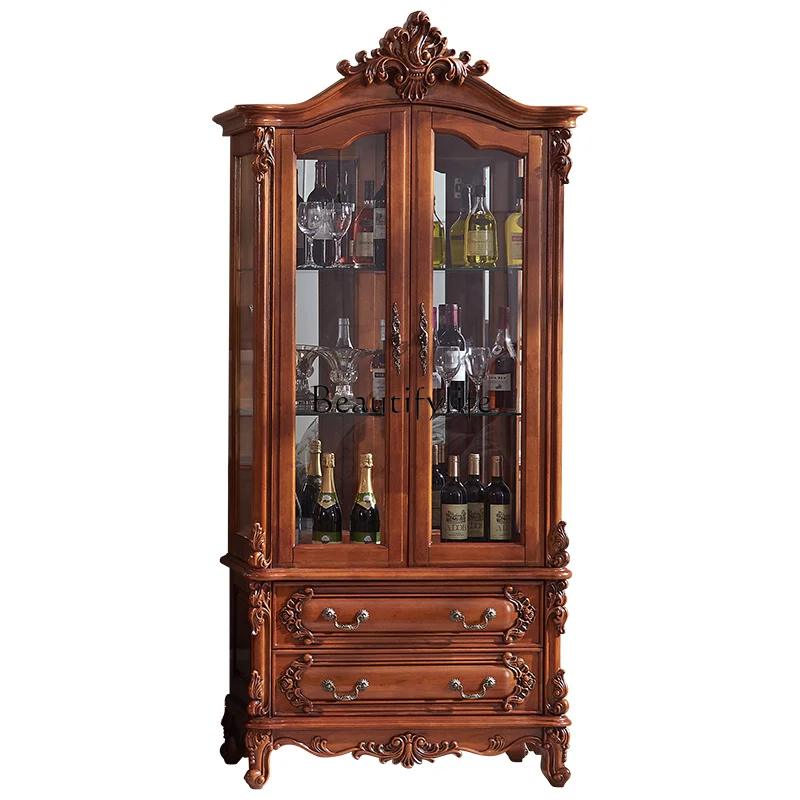 American all-solid wood double-door wine cabinet with glass door storage display cabinet against the wall
American all-solid wood double-door wine cabinet with glass door storage display cabinet against the wall