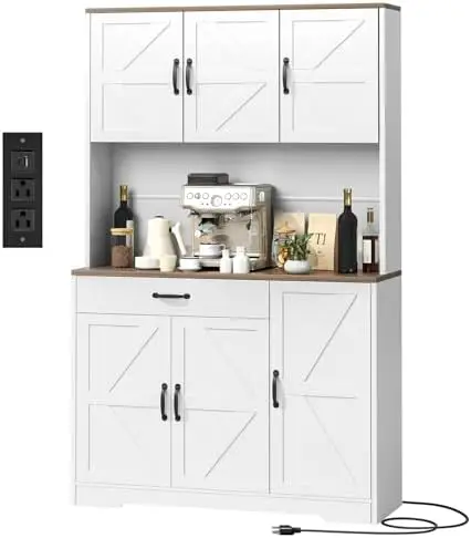 71" Pantry Cabinet with Charging Station & Microwave Stand – White Kitchen Storage with Drawers & Shelves
71" Pantry Cabinet with Charging Station & Microwave Stand – White Kitchen Storage with Drawers & Shelves