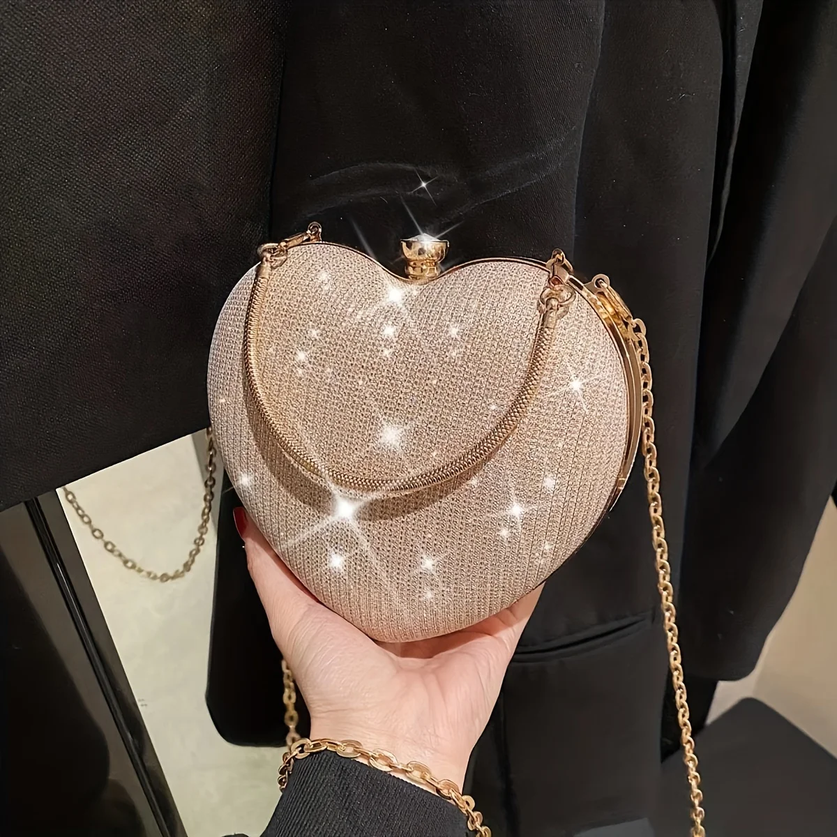 Mini Heart Shaped Prom Purse, Glitter Chain Crossbody Bag, Women's Box Handbag For Wedding & Party for Carnaval Music Festival
Mini Heart Shaped Prom Purse, Glitter Chain Crossbody Bag, Women's Box Handbag For Wedding & Party for Carnaval Music Festival