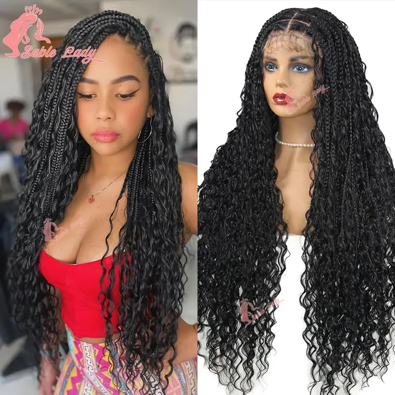Synthetic Full Lace Knotless Box Braiding Wig with Curly Lace Frontal Wig 36 Inches Long Boho Box Braided Wigs with Baby Hair
Synthetic Full Lace Knotless Box Braiding Wig with Curly Lace Frontal Wig 36 Inches Long Boho Box Braided Wigs with Baby Hair