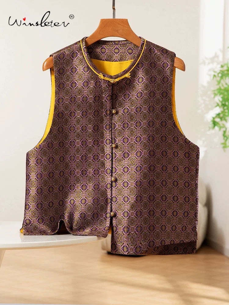 Winsleter-100%Real Silk Song Brocade Elegant Vest Coat, O Neck Geometry, Women Temperament Retro Waistcoat, 2025 Autumn C5N303CC
Winsleter-100%Real Silk Song Brocade Elegant Vest Coat, O Neck Geometry, Women Temperament Retro Waistcoat, 2025 Autumn C5N303CC