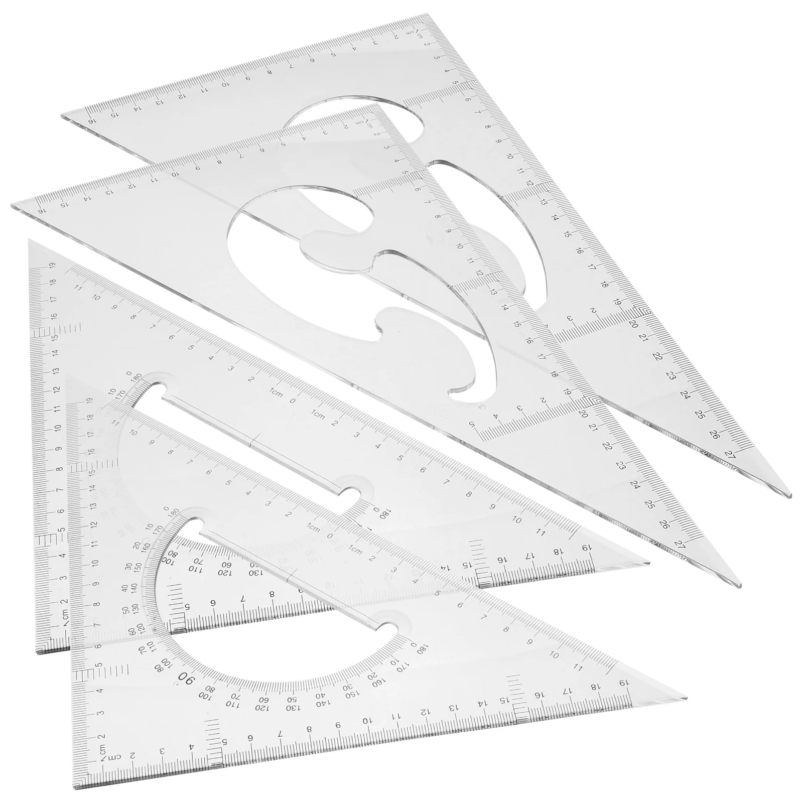 4pcs Triangle Ruler Set Plastic Geometric Drawing Squares Lightweight Portable Clear Scale Multi-functional Measurement Tools
4pcs Triangle Ruler Set Plastic Geometric Drawing Squares Lightweight Portable Clear Scale Multi-functional Measurement Tools