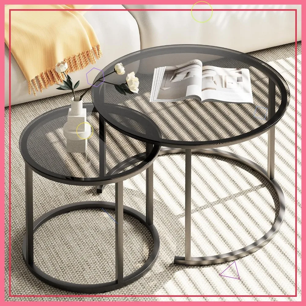 Modern Nesting Coffee Table Set of 2, Round Glass Top with Metal Frame for Living Room Bedroom
Modern Nesting Coffee Table Set of 2, Round Glass Top with Metal Frame for Living Room Bedroom