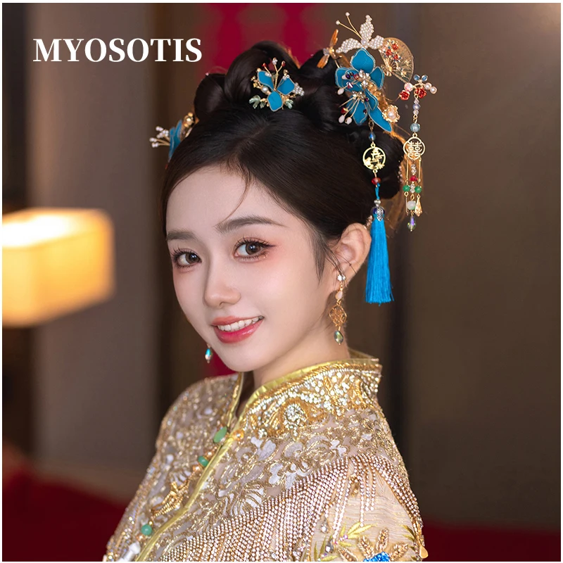 Chinese Classic Bride Wedding Hair Jewelry Accessories Red/Blue Flower Tassel Hair Pins Crystal Bridal Hairpins Headpiece
Chinese Classic Bride Wedding Hair Jewelry Accessories Red/Blue Flower Tassel Hair Pins Crystal Bridal Hairpins Headpiece
