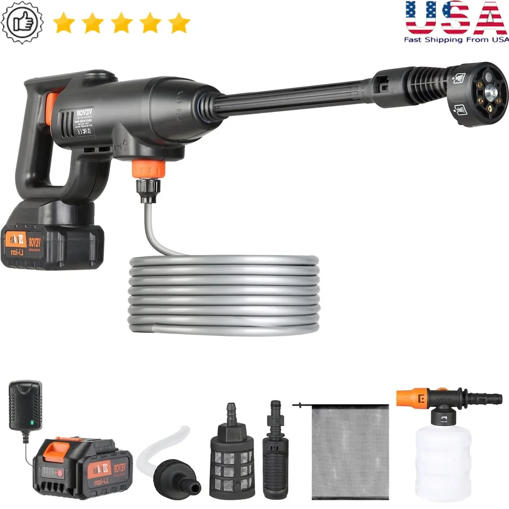 Cordless Pressure Washer 580PSI 1.1GPM Portable High-Pressure Cleaner Handheld Power Washer with 4.0Ah Battery and Charger 
Cordless Pressure Washer 580PSI 1.1GPM Portable High-Pressure Cleaner Handheld Power Washer with 4.0Ah Battery and Charger