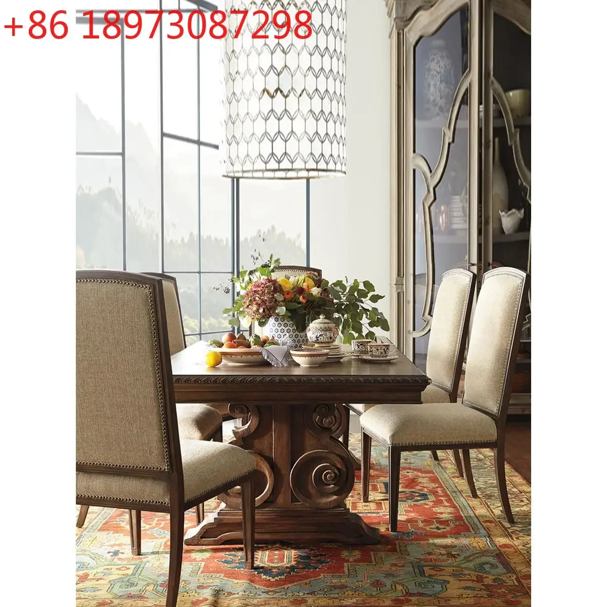 American retro solid wood dining table household table and chair combination simple modern high-end retractable dining table
American retro solid wood dining table household table and chair combination simple modern high-end retractable dining table