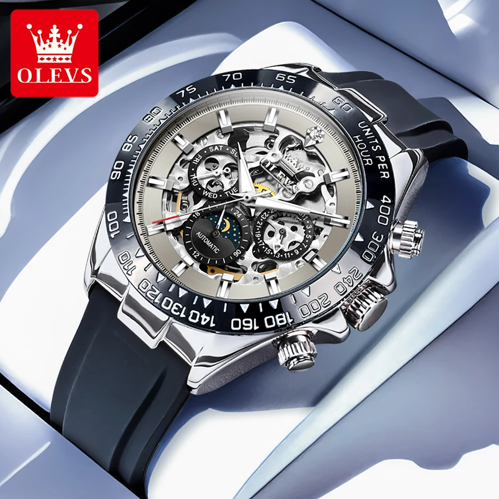 OLEVS 6713 Automatic Mechanical Watch for Man Moon Phase Silicone Strap Dress Waterproof Luminous Mens Wristwatch
OLEVS 6713 Automatic Mechanical Watch for Man Moon Phase Silicone Strap Dress Waterproof Luminous Mens Wristwatch