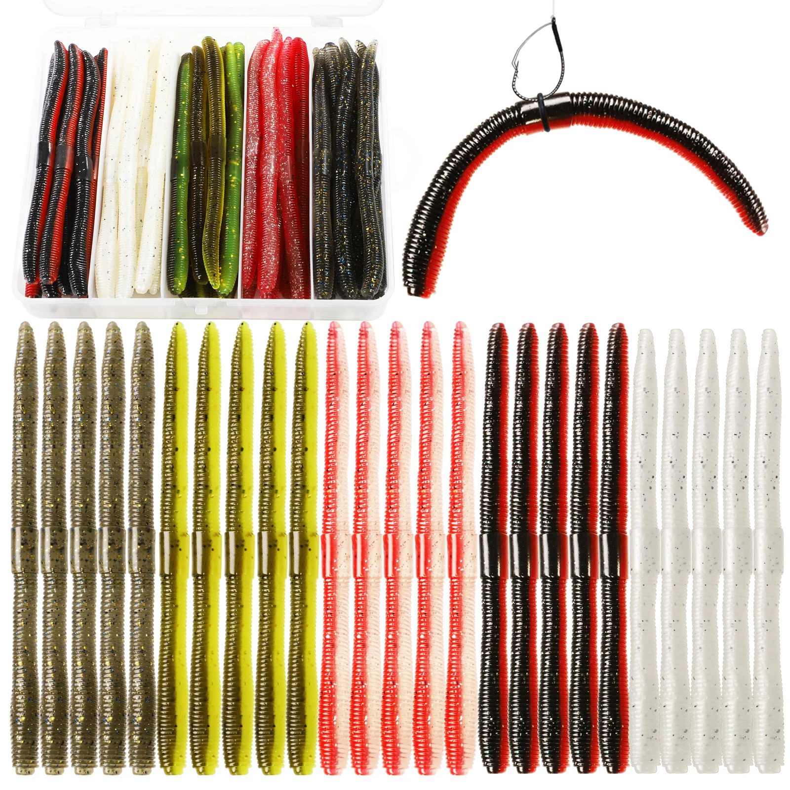 Dovesun 50PCS Wacky Worm for Bass Trout Fishing Worms Kit with Soft Plastic Baits
Dovesun 50PCS Wacky Worm for Bass Trout Fishing Worms Kit with Soft Plastic Baits