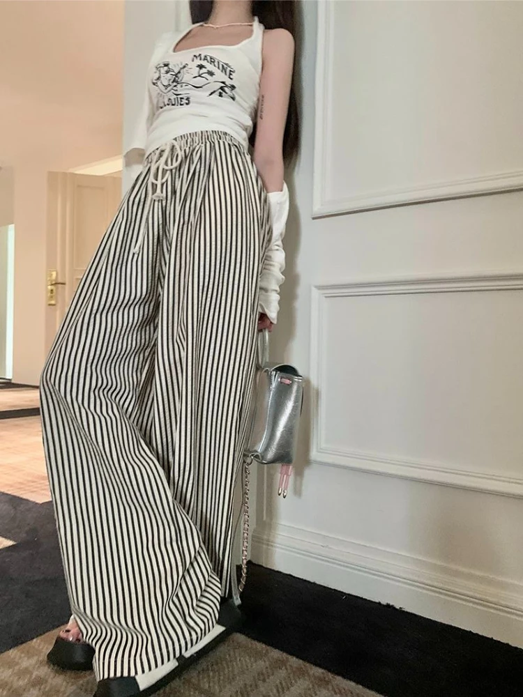 Lazy Style Striped Pants Women High Waist Wide Leg Summer Trousers Loose Casual Comfortable Straight Fit Versatile Design
Lazy Style Striped Pants Women High Waist Wide Leg Summer Trousers Loose Casual Comfortable Straight Fit Versatile Design