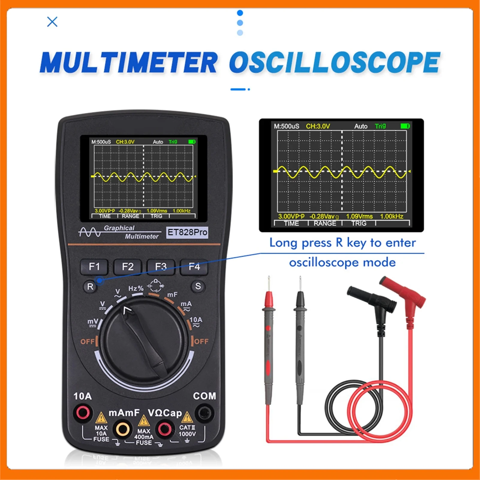 Intelligent Graphical Digital Oscilloscope 2 in 1 with 2.4 Inches Color Screen 10MHz Bandwidth 50Msps 2.5Msps Sampling Rate
Intelligent Graphical Digital Oscilloscope 2 in 1 with 2.4 Inches Color Screen 10MHz Bandwidth 50Msps 2.5Msps Sampling Rate