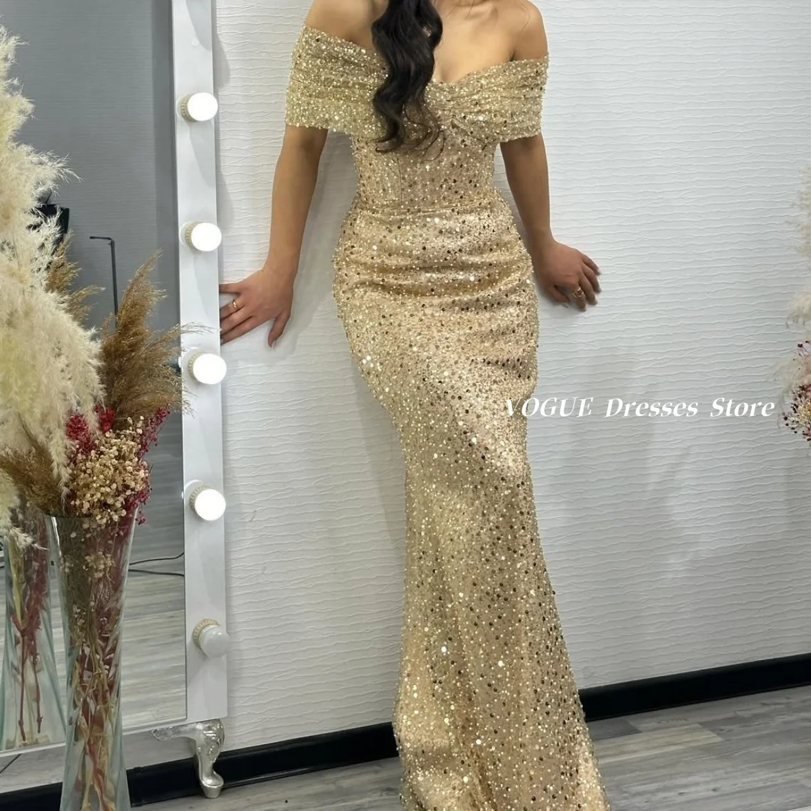 Saudi Arabia Prom Dresses Champagne Shiny Sequins Mermaid Evening Dresses for Women vestidos de gala فساتين سهرة Customized
Saudi Arabia Prom Dresses Champagne Shiny Sequins Mermaid Evening Dresses for Women vestidos de gala فساتين سهرة Customized