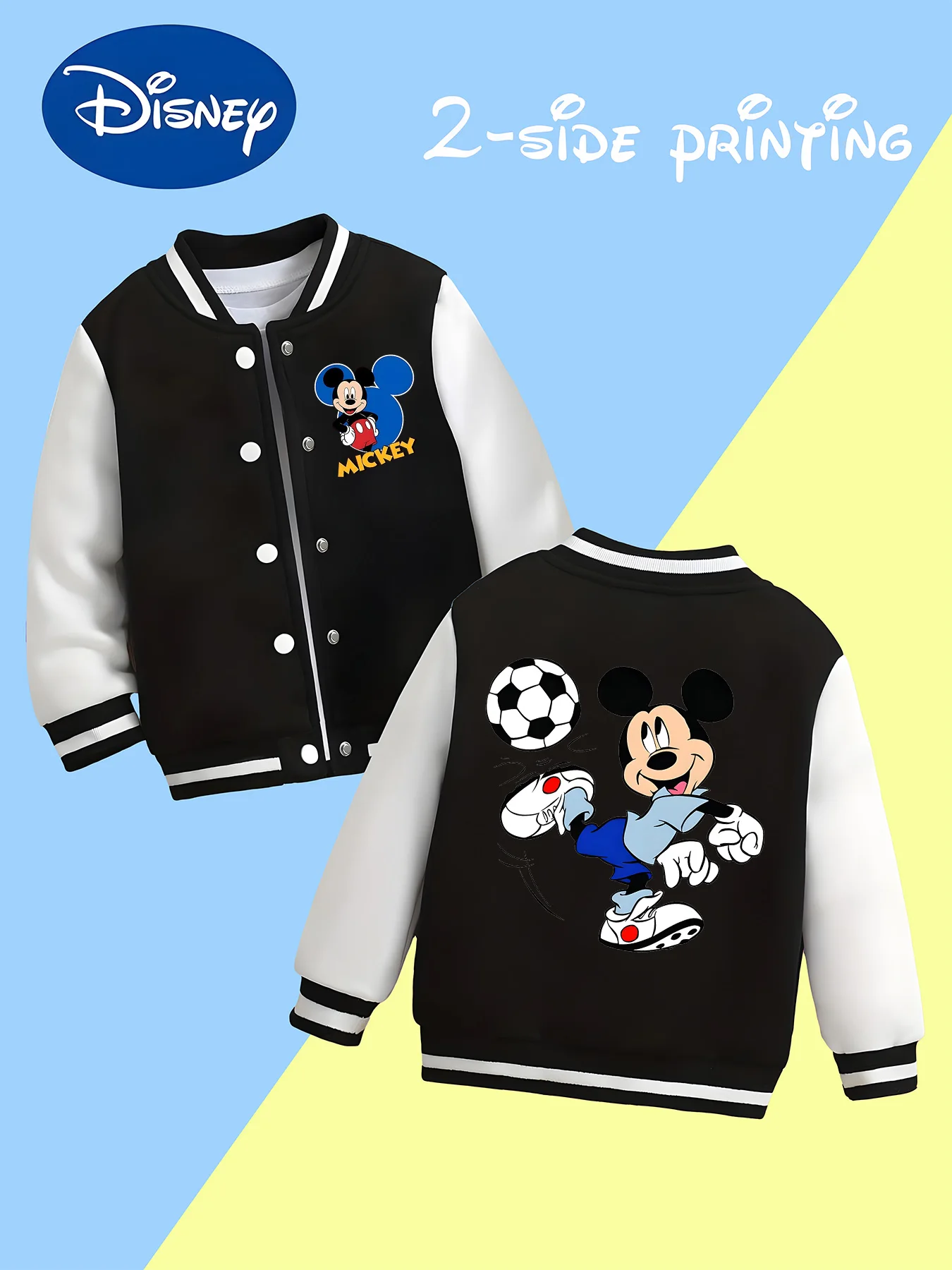 MINISO Disney Mickey Football Kids Baseball Boys Jacket - Double-sided sports Mickey print,football trend,soft and skin-friendly 
MINISO Disney Mickey Football Kids Baseball Boys Jacket - Double-sided sports Mickey print,football trend,soft and skin-friendly