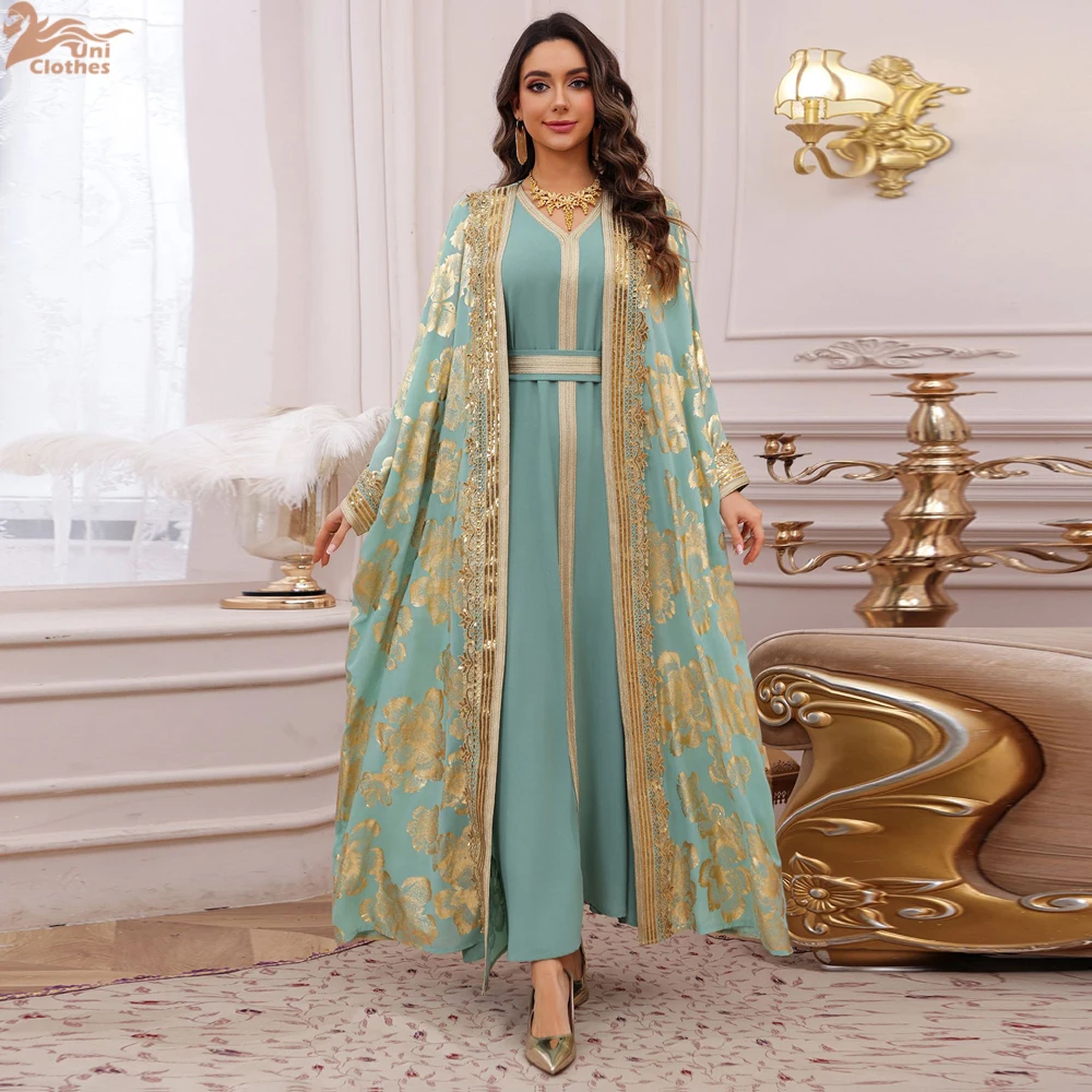 Luxury Muslim Abaya 2 Piece Set Gold Print Dubai Style Party Dress Eid Ramadan Jalabiya Islamic Womens Clothing
Luxury Muslim Abaya 2 Piece Set Gold Print Dubai Style Party Dress Eid Ramadan Jalabiya Islamic Womens Clothing
