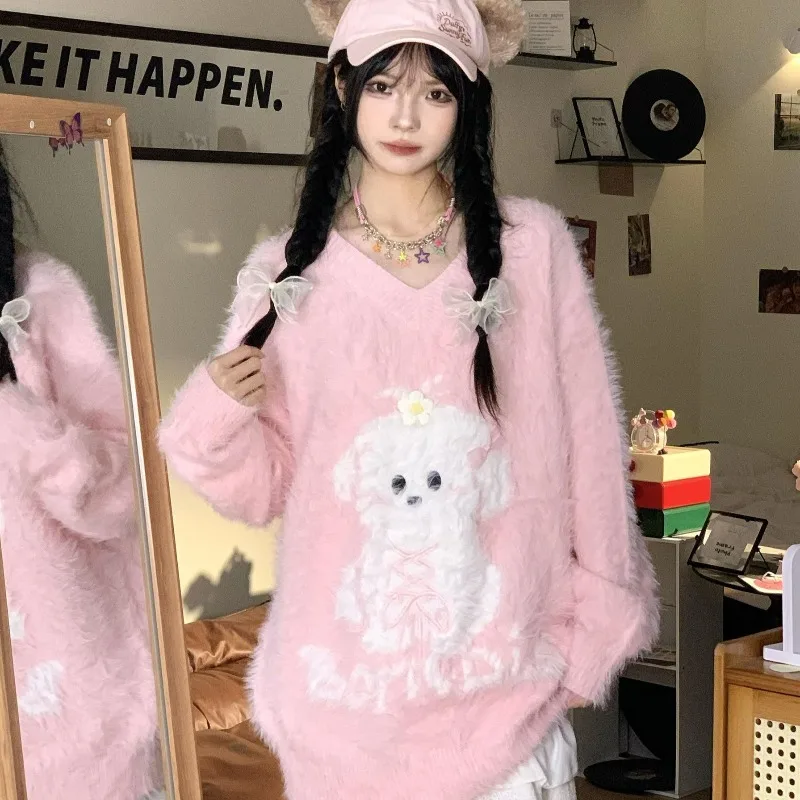 Japanese Style Sweet Dog Sweaters Mujer Autumn Winter Lazy Pink Knitted Pullover Y2k Looe Cute All-match Top for Women
Japanese Style Sweet Dog Sweaters Mujer Autumn Winter Lazy Pink Knitted Pullover Y2k Looe Cute All-match Top for Women