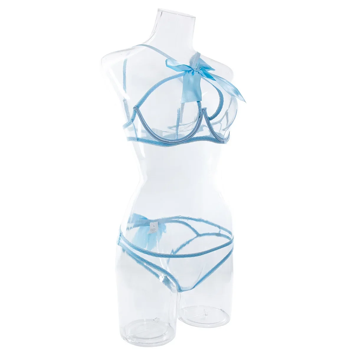 New Sexy Mesh Sheer Baby Blue Bowknot Perspective Hollow Fun Hollow Out Underwear Role Playing Women 2pcs Lingerie Set
New Sexy Mesh Sheer Baby Blue Bowknot Perspective Hollow Fun Hollow Out Underwear Role Playing Women 2pcs Lingerie Set