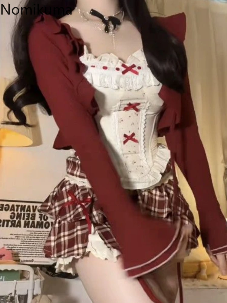 Preppy Style Sweet 3 Piece Sets Women Clothing Flare Sleeve Crop Shirt Lace Bow Tunic Vest Plaid Mini Skirt Outfits Chic Y2k Set
Preppy Style Sweet 3 Piece Sets Women Clothing Flare Sleeve Crop Shirt Lace Bow Tunic Vest Plaid Mini Skirt Outfits Chic Y2k Set